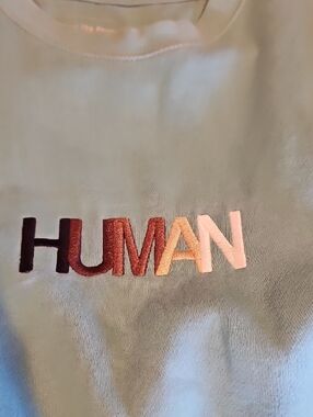 HUMAN Embroidered Crewneck Top in Light Blue